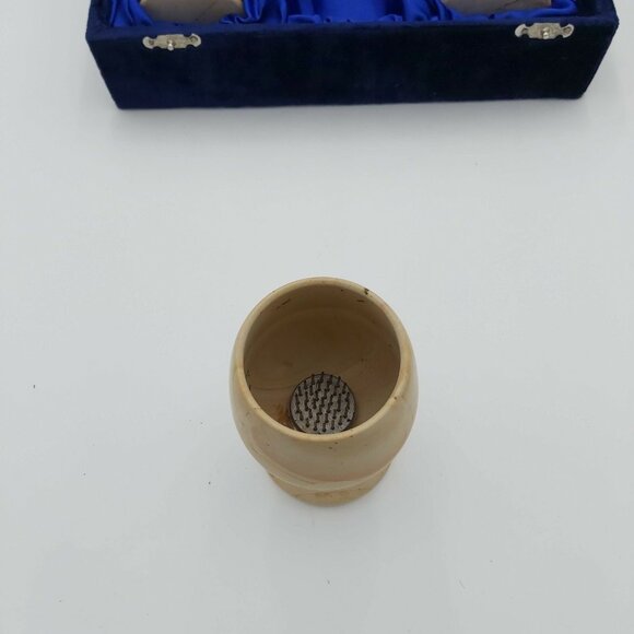 Carved Granite Stone Goblets in Velvet Case with Flower Frogs Table Decor Vases - Picture 2 of 5